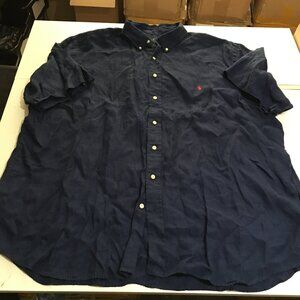 Ralph Lauren Mens Blue Short Sleeve Button Shirt Size 2XB Linen